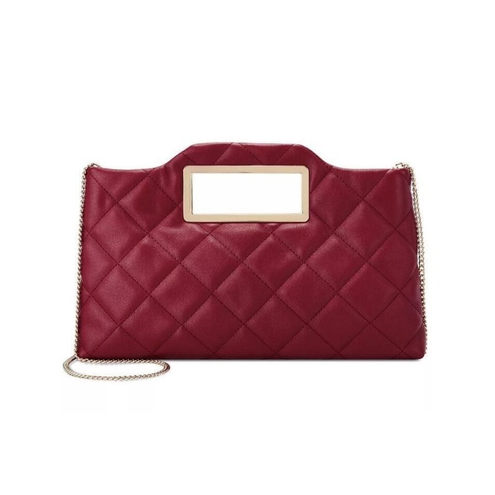 INC Juditth open handle quilted faux-leather clutch shoulder bag -RED
